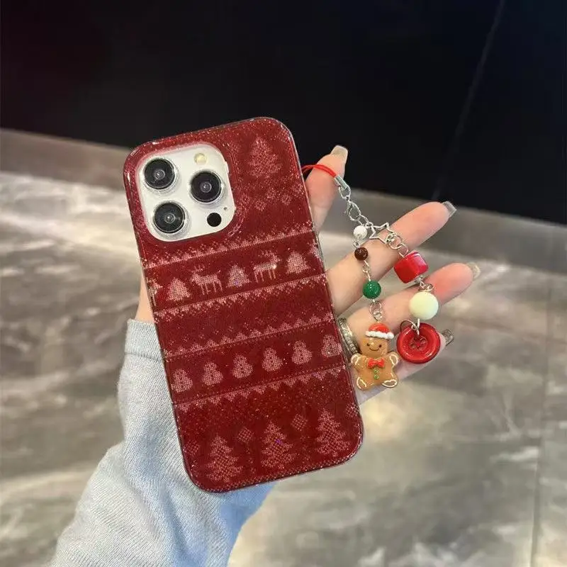 Cute Christmas Phone Chain Pendant Wrist Strap Anti-lost Lanyard Festival For iPhone Decorative Strap Bracelet Phone Accessories