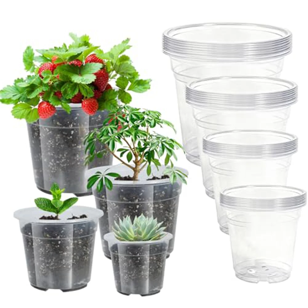 Plastic Containers Clear Plant Pots Drainage Holes Transparent Design Flexible Plastic Versatile Planting Pots Set