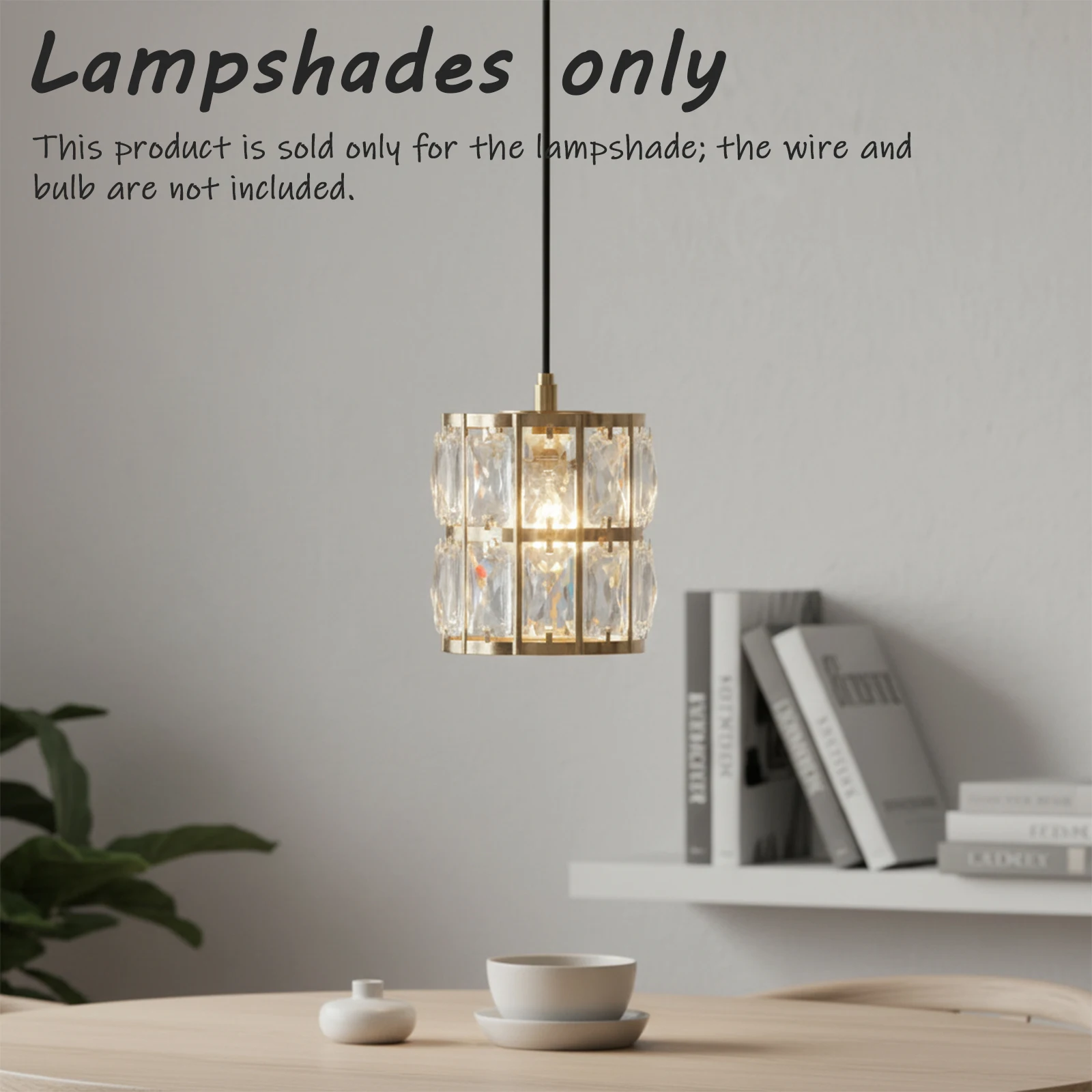Gold Crystal Lamp Shade, Cylinder Geometric for Pendant Light Living Room