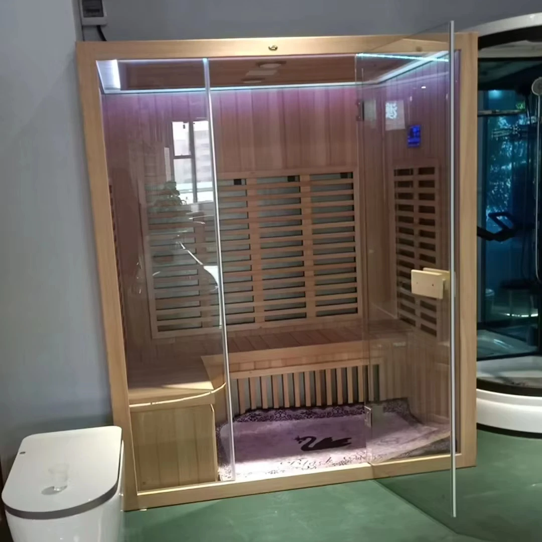 

Family Far Infrared Sauna Steam Halotherapy Dry Steam Sauna Hemlock Wood Can Install Pink Salt Brick Fit