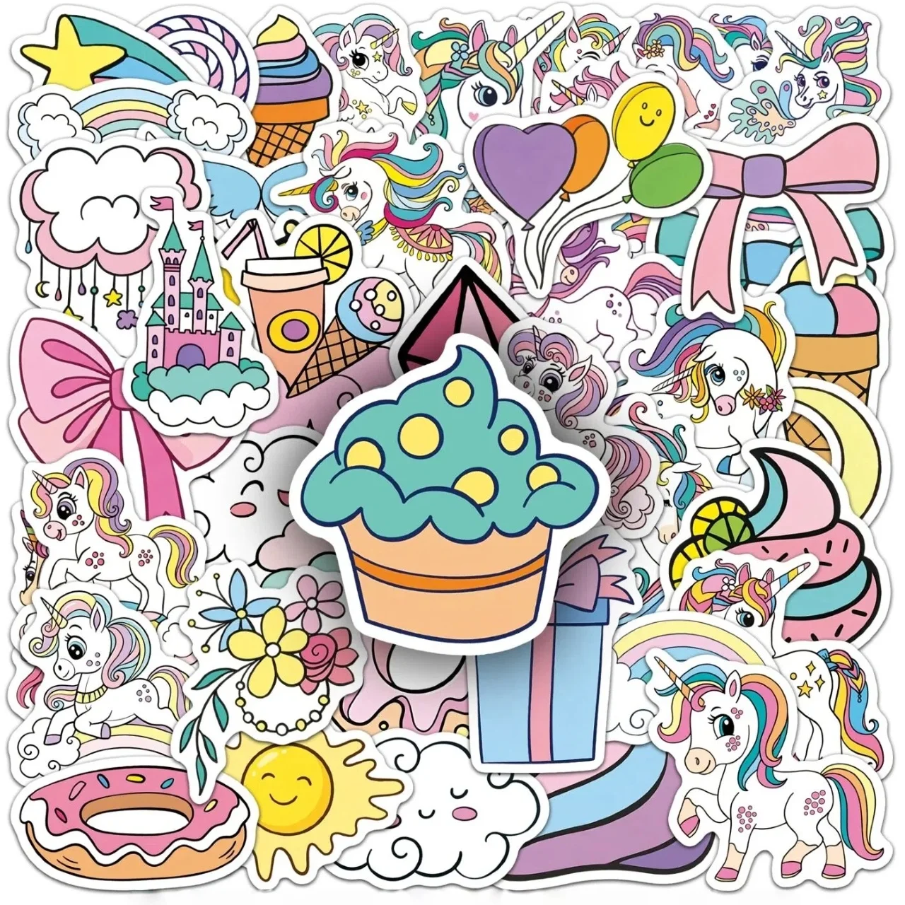10/30/51Pcs Kawaii Rainbow Unicorn Stickers Sweet Dessert Treat Decals DIY Laptop Luggage Scrapbook Cute Cartoon Decor Stickers