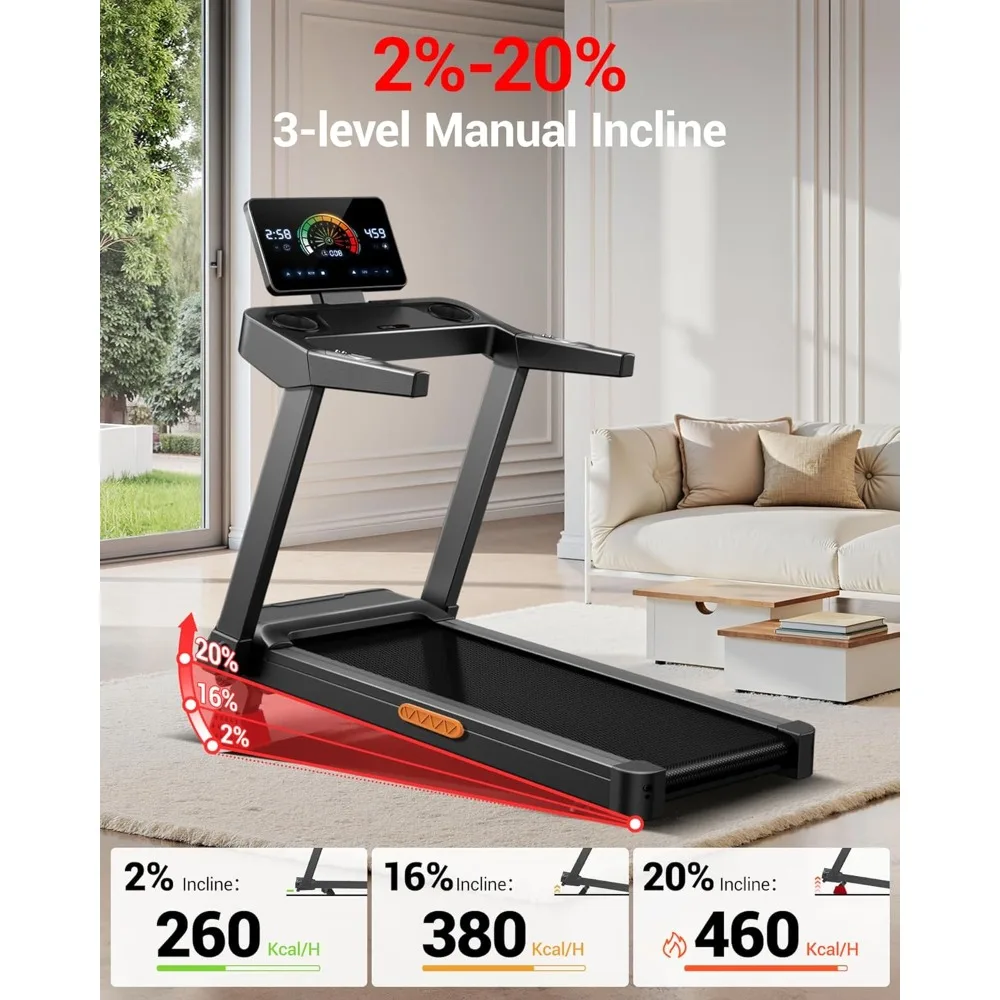 Folding Treadmill, 20% Incline & 3.5HP, 400LB Capacity, 42.5" Wide Running Area & Shock Absorption, Home Use, Custom