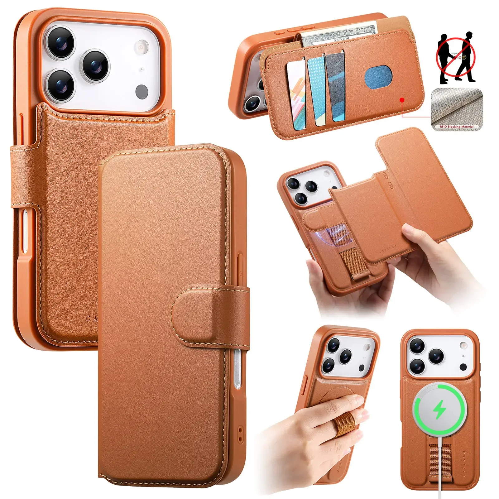 Étui 2 en 1 détachable en cuir pour Magsafe pour iPhone 18 17 16 15 14 13 12 Pro Max, portefeuille pour cartes, blocage RFID, coque de téléphone