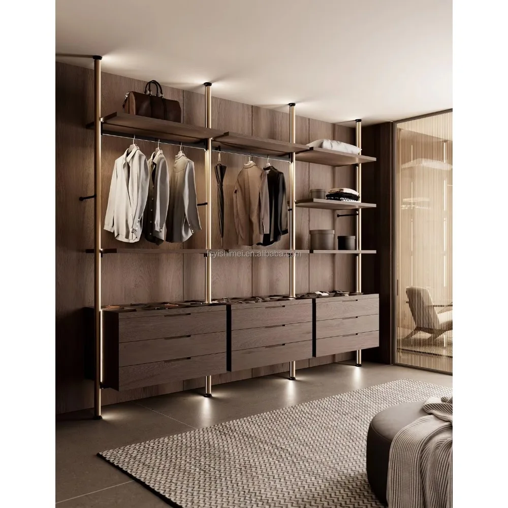 Modern Minimalist Luxury Modular Custom Metal Aluminum Walk in Closet System With LED Light for Living Room Master Bedroom Villa