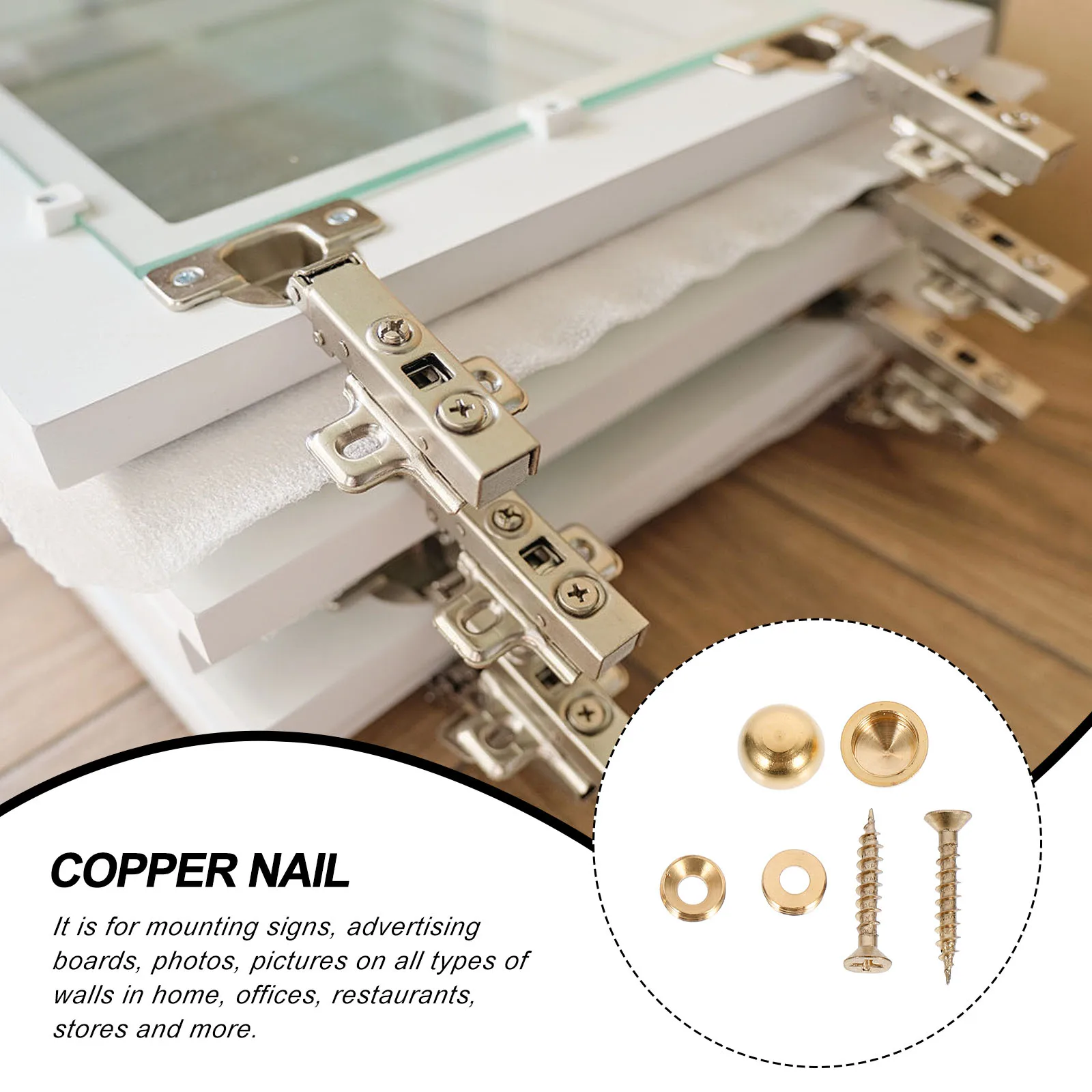 

8pcs Glass Mirror Nails Copper Decorative Screws Self-tapping Covers Caps Durable Corrosion Resistant Metal Fixing for Signs