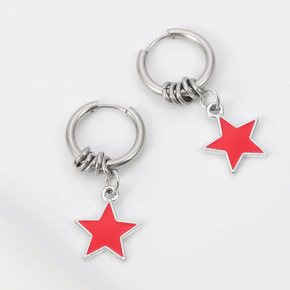 1 pair of stainless steel punk star ring earrings, suitable for women's daily fashion accessories image 3