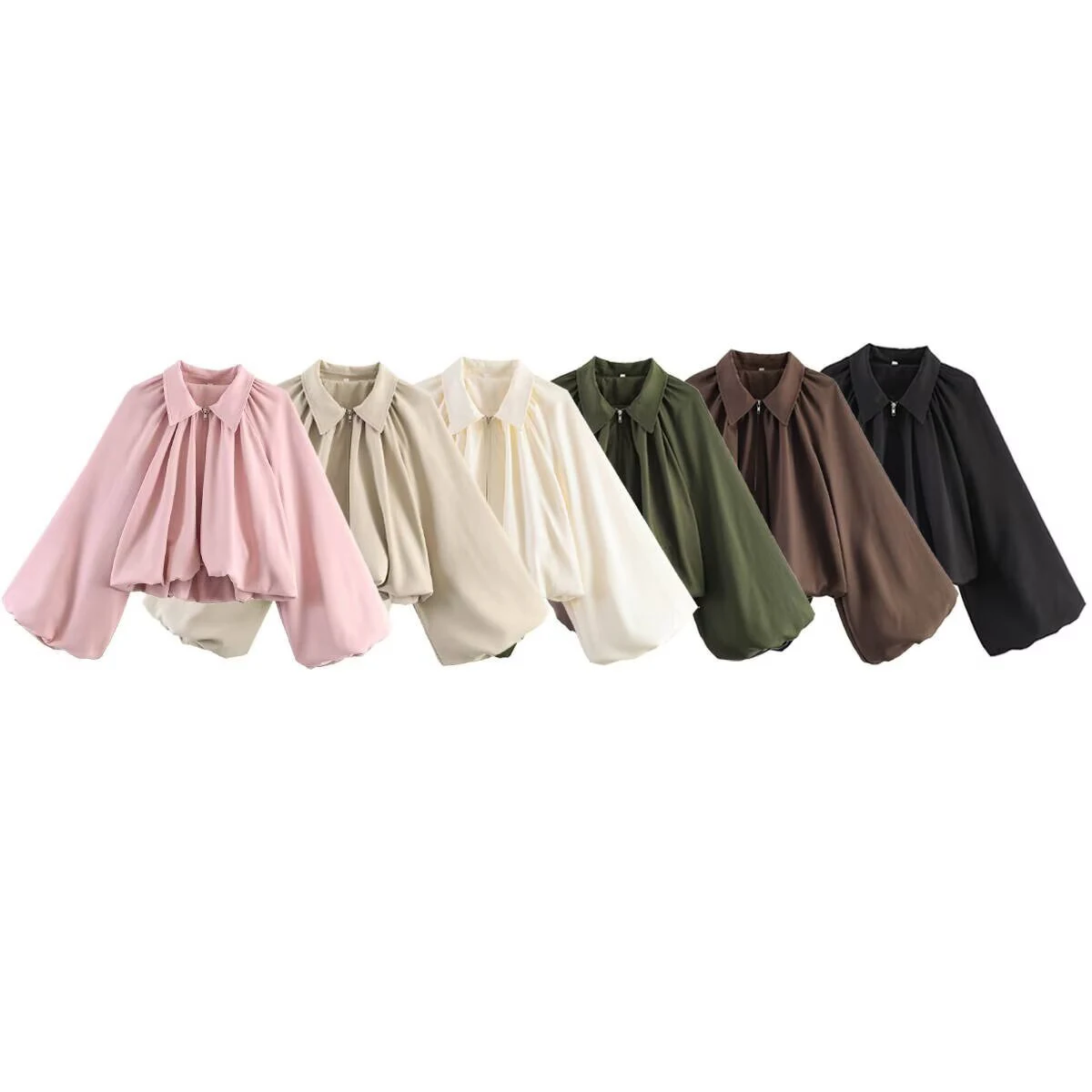 Frühlings- und Sommerkollektion: Neue Damenbekleidung, süße Reversjacke, lockere Ballonärmel, Pilotenjacke, leichte und dünne Ausführung.