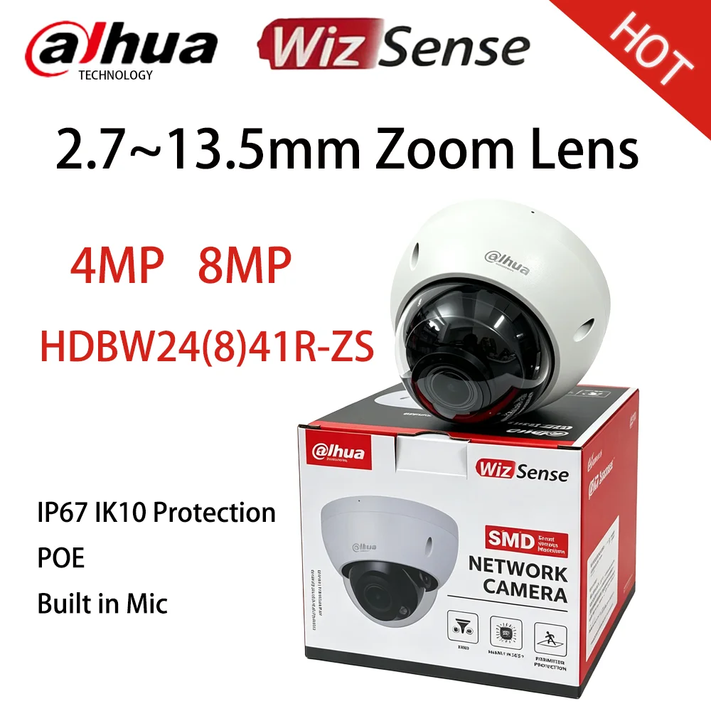 Dahua HDBW2841R-ZS WizSense 8MP IR Motorized Zoom Camera Outdoor IP67 IK10 Protection Security Camera Smart H.265+ Built in Mic