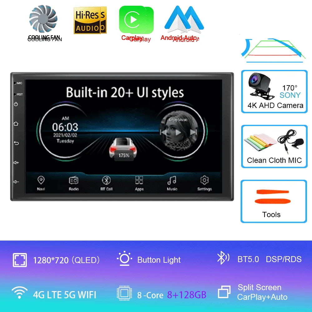Universele 7 "autoradio GPS 2 din Android 15 Auto Carplay voor Volkswagen Nissan Hyundai Toyota multimediaspeler