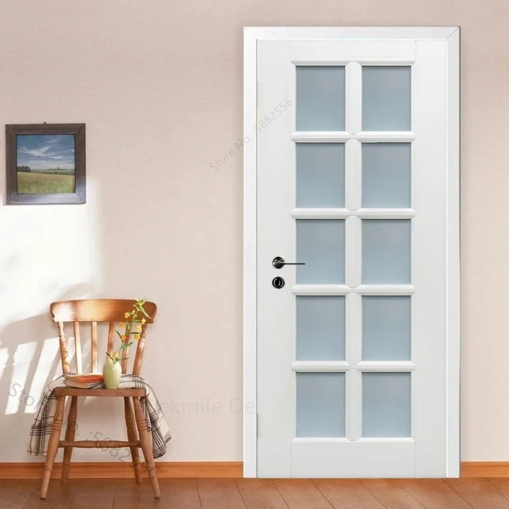 3D Simple White Wood Door Sticker Removable Bathroom Renovation Wardrobe Decor Wall Black Wooden Design Door Art Mural Stickers