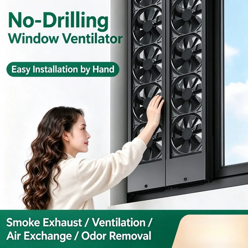 No Drill Window Exhaust Fan Tool-Free Installation Quiet Window Mount Ventilator for Smoke and Odor Removal