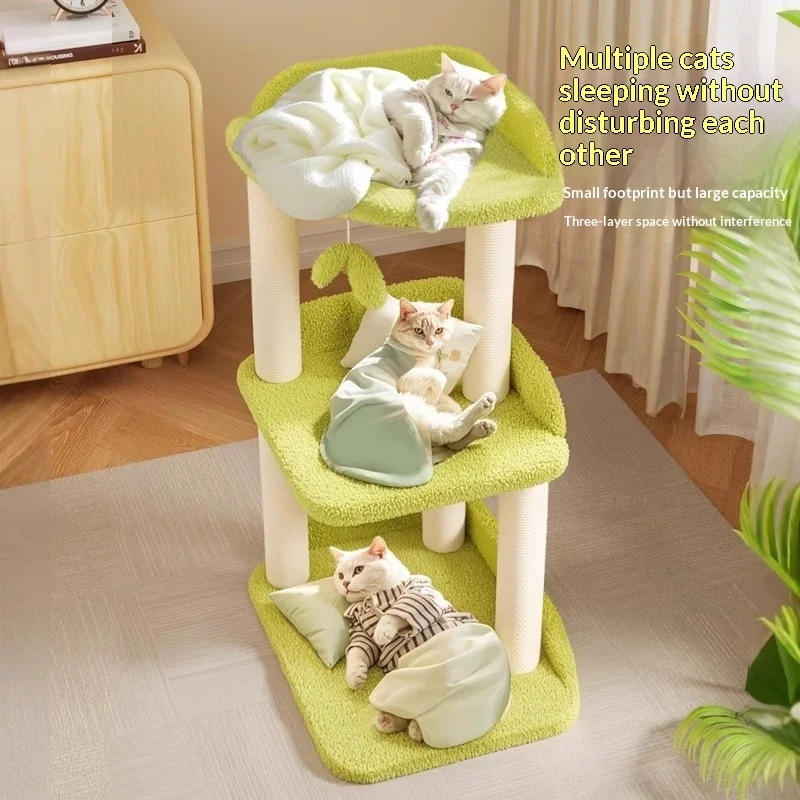 Torre para gatos compacta con cama, plataforma y juego de salto