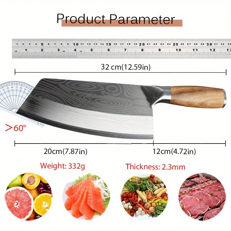 1PC Kitchen Chef Knife Stainless Filleting Knives Santoku Meat Cleaver Knife with Laser Damascus Pattern Household Cooking Tools