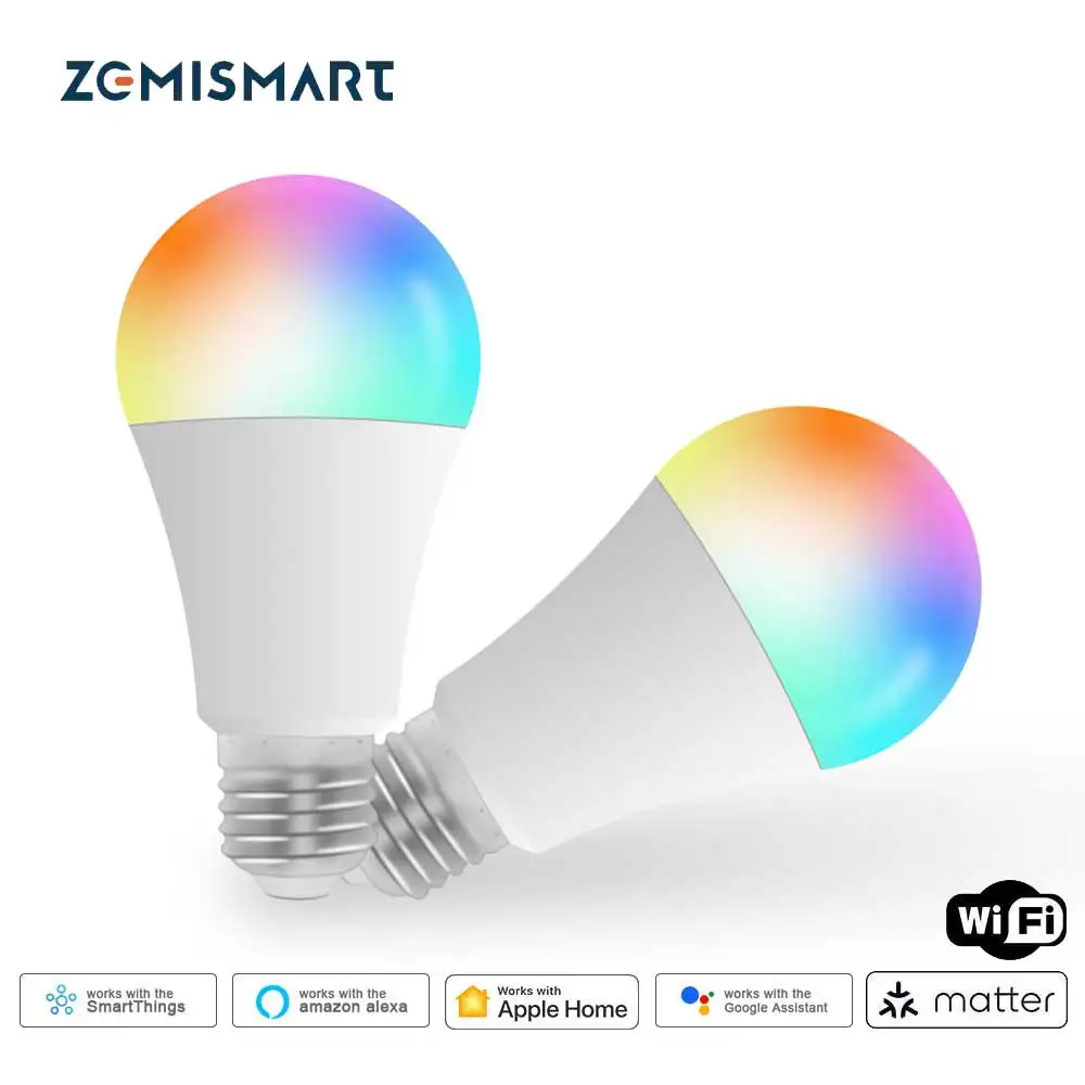 

Matter Over WiFi LED Light Bulb 9W Dimmable Lamp RGBCW Support Homekit Alexa Google Home Smartthings Home Assistant Control 120V