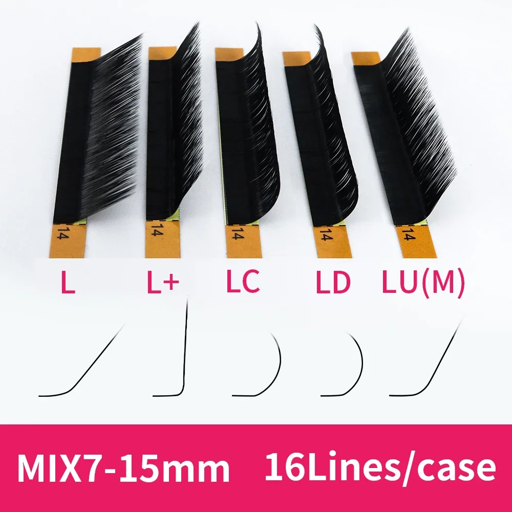 

16rows/case 7~15mm Mix L L+ LC LD LU M N Lash,L Eyelash,L Curl Eyelash Extension Individual Soft Lashes