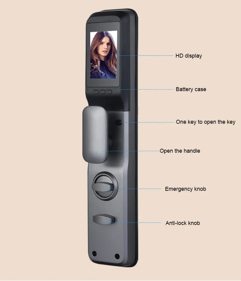 Smart 3D Face Recognition Door Lock com Wi-Fi App, Desbloqueio Remoto, Câmera Peephole, Video Intercom Call, Capture Photo, Dedo Veins