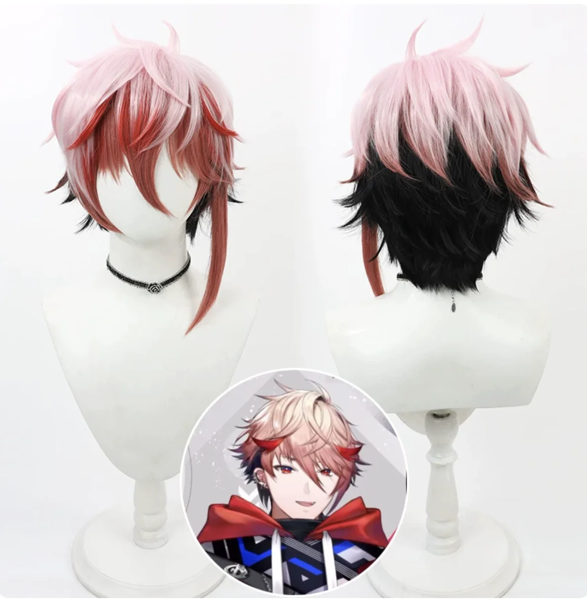 Men Virtual YouTuber VTuber Seraph Dazzlegarden Cosplay Pink Red Black Mixed Heat Resistant Synthetic Hair Wig For Men