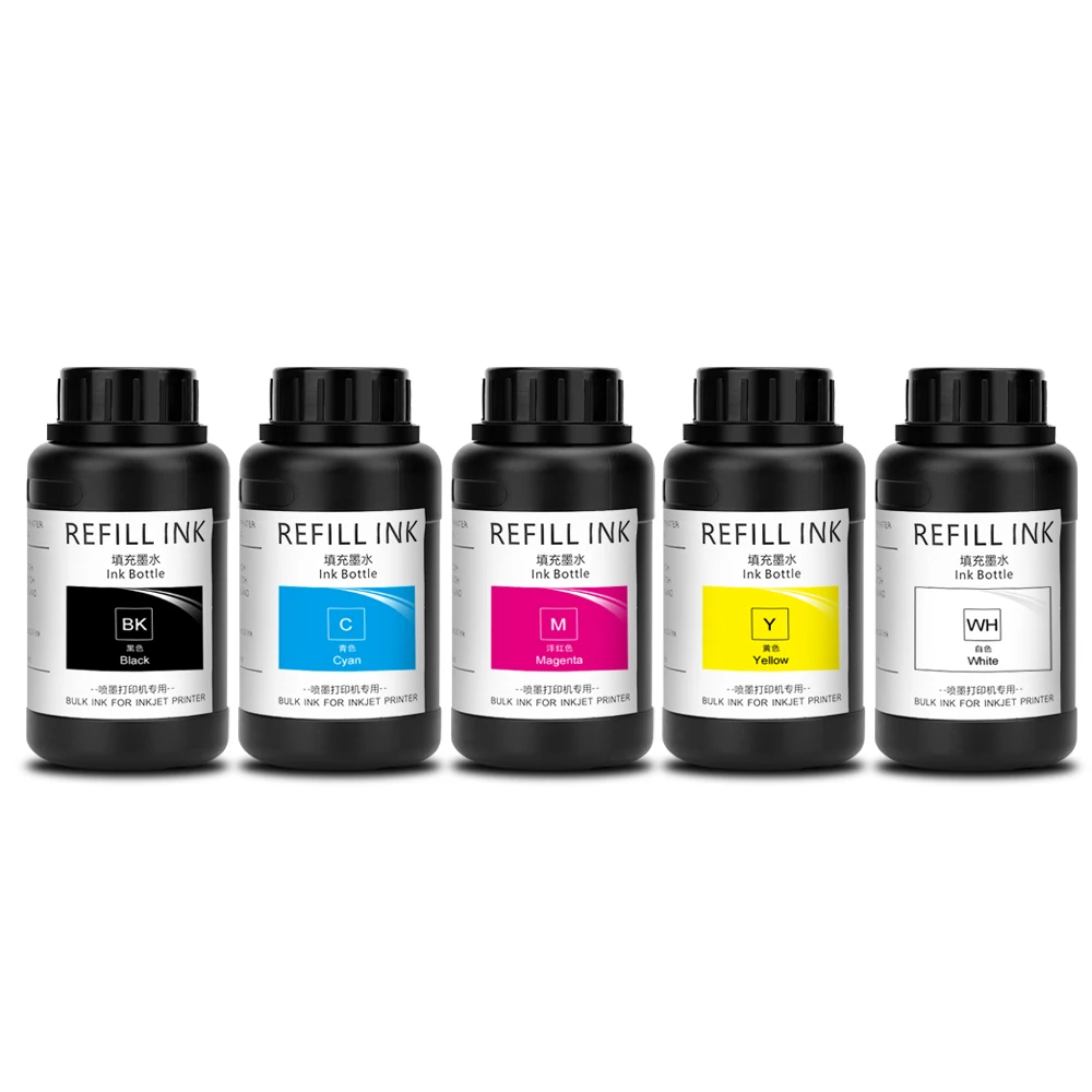 250ML*5 LED UV Curing Ink For Epson 1390 L800 1400 1410 1430 1500W R290 R330 L805 L1800 Printer UV Ink For All UV Printer