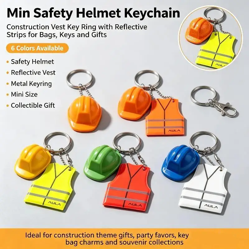 1PC Creative Vest And Safety Helmet Shaped Keychain Night Travel Reflective Warning Sign Pendant For Backpack Accessories