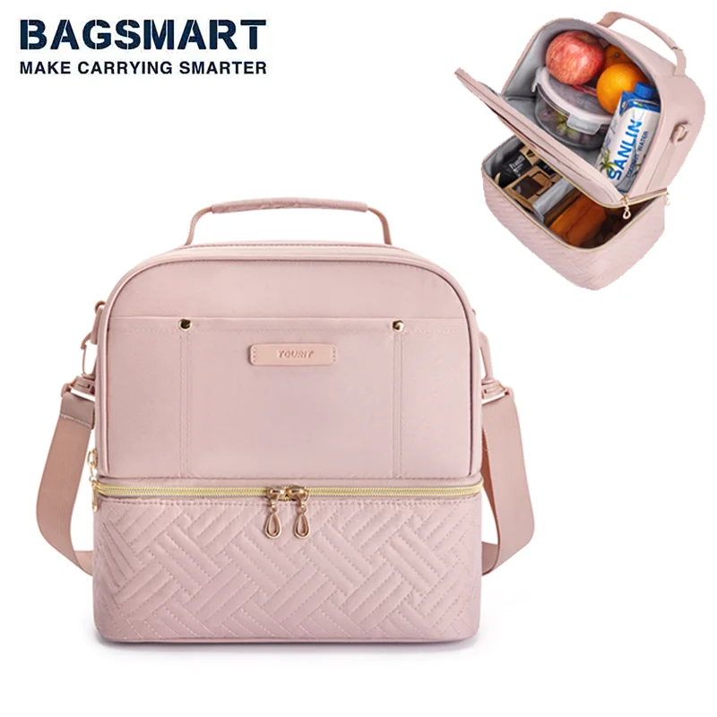 

Waterproof Thermal Lunch Bag Women Double Deck Lunch Box Warmer Bento Case Box Container Office Worker Student Cooler Bag