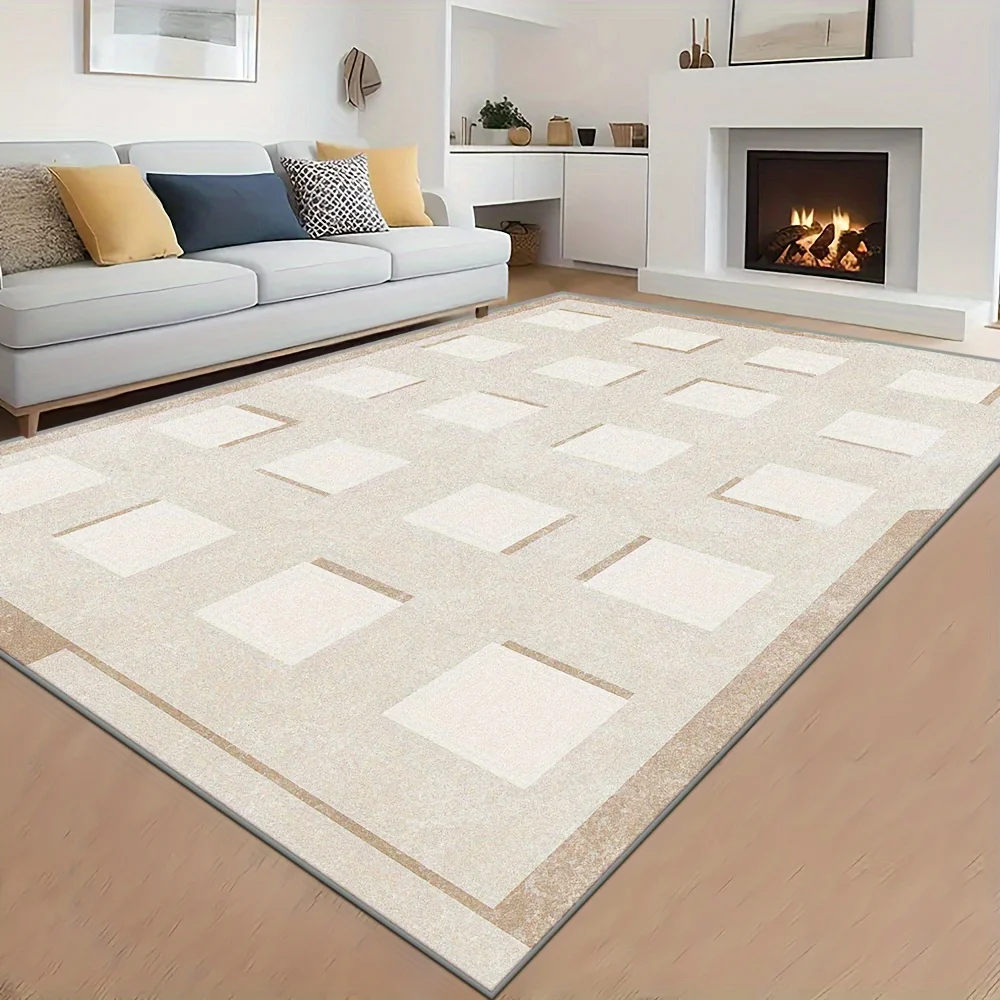 Luxury Dark Grey Gold Geometric Area Rug Abstract Line Frame Living Room Bedroom Washable Floor Carpet