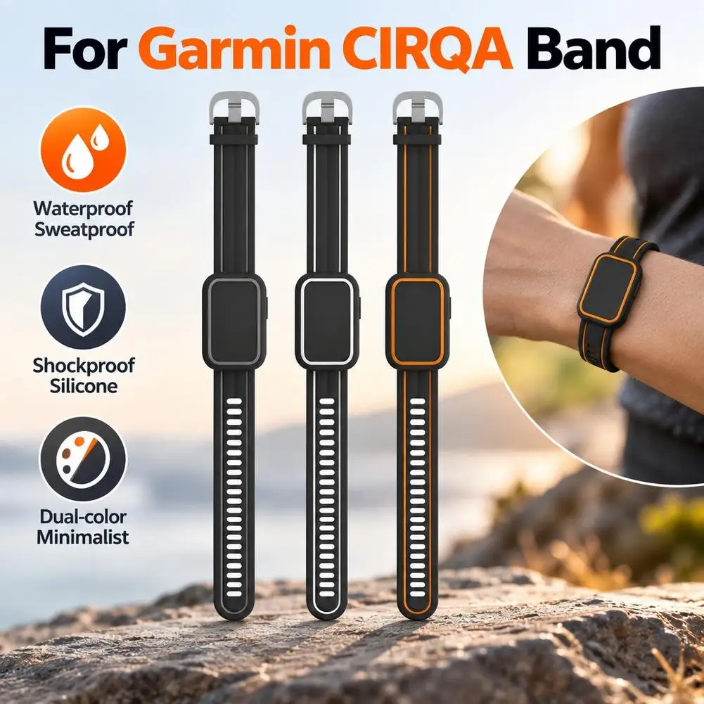 For Garmin CIRQA Band Dual-Color Minimalist Silicone Replacement Strap with Shockproof Case
