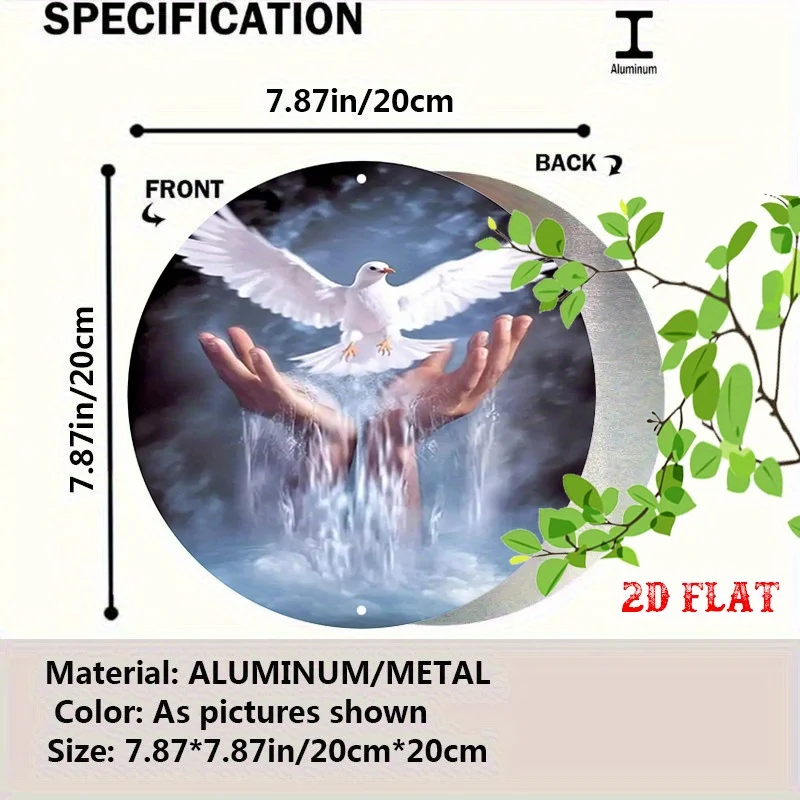 2D Flat - Round Aluminum Sign Featuring a 2D Flat Dove Design Measuring 19.81X19.81 cm, Depicting a Serene Scene. This Hands M
