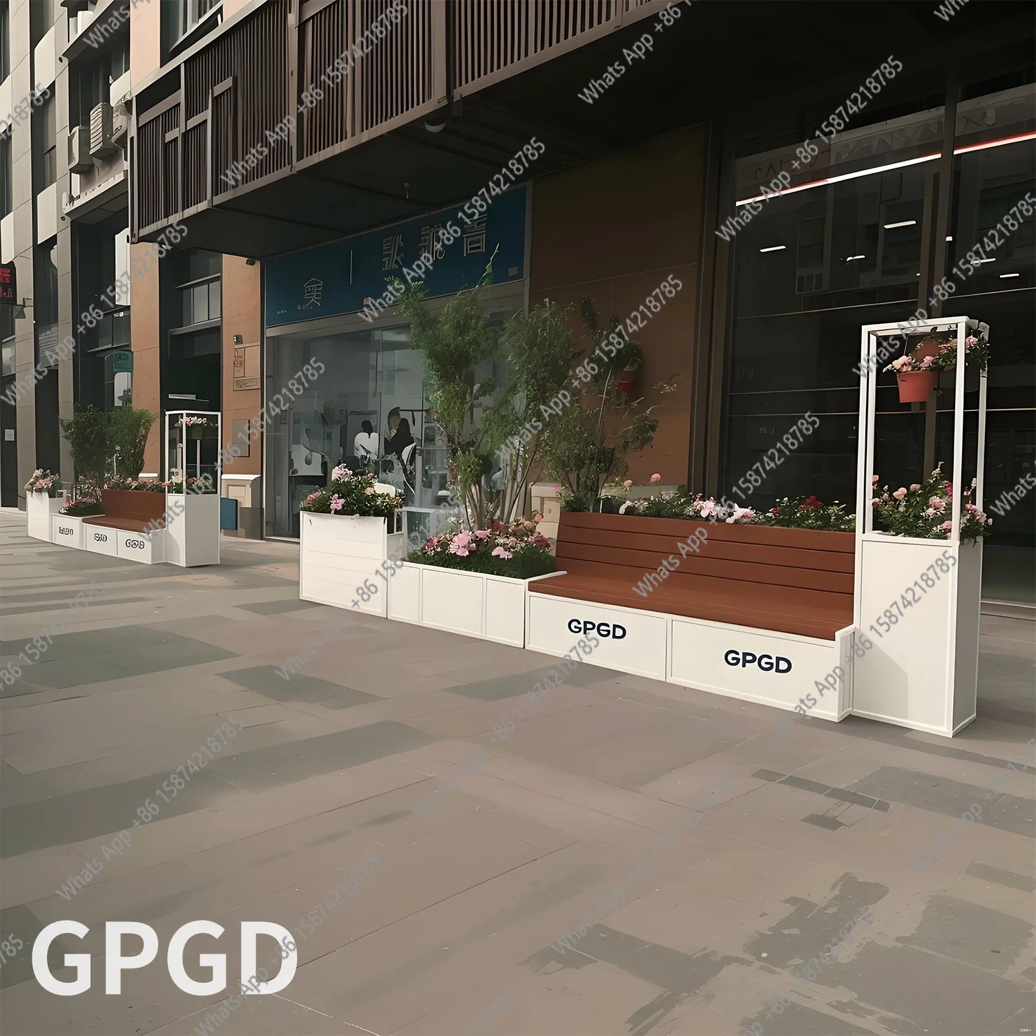A63 Outdoor seat flower box combination garden landscape plastic wood seat creative shopping mall public rest waiting chair