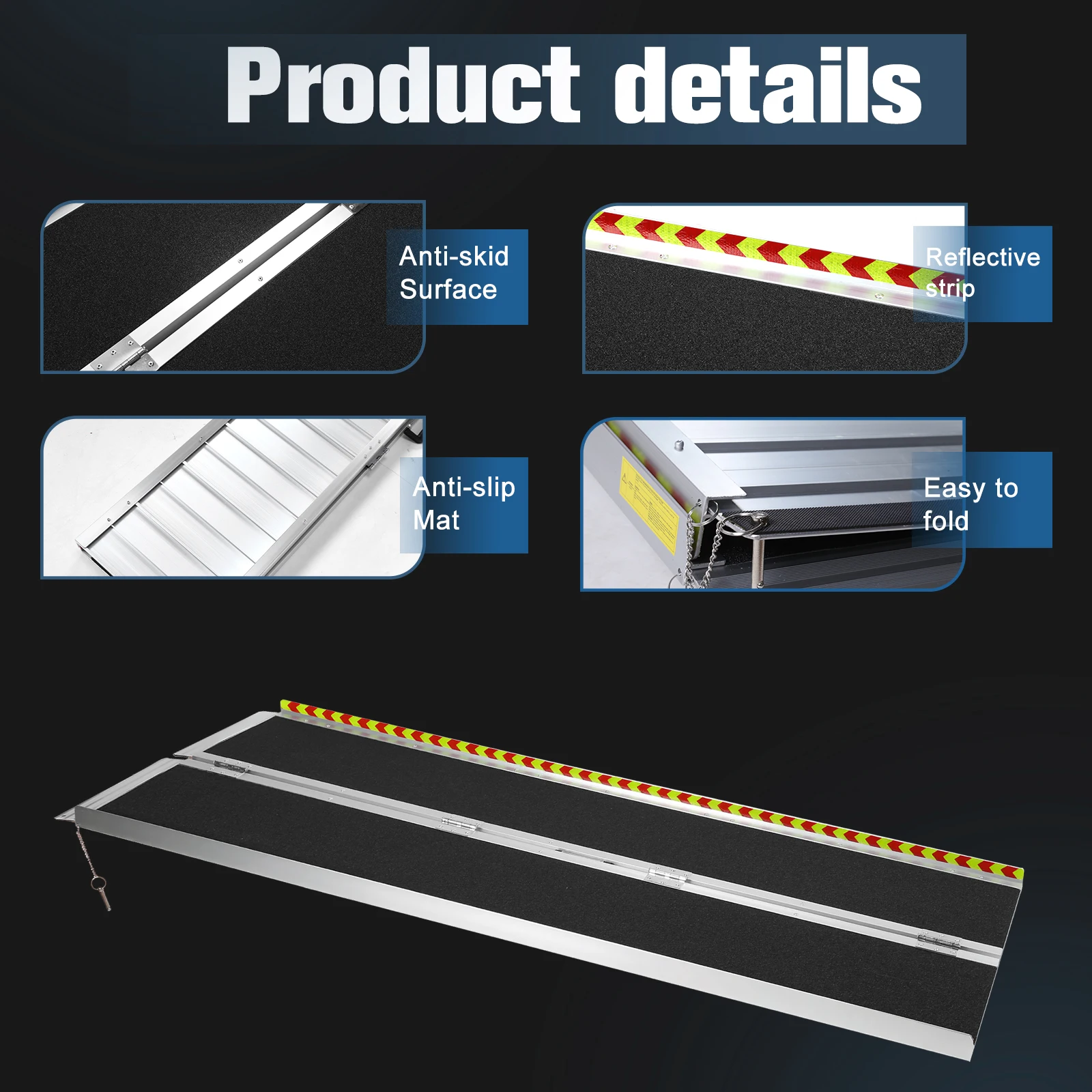 Portable Wheelchair Ramp 6/7/8FT Non-Slip Aluminum Folding Handicap Ramp Door Threshold Wheelchair Ramp for Steps Doorways