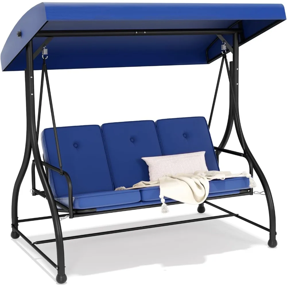 

3-Seat Outdoor Patio Swing Chair with Adjustable Canopy Removable Cushion, Heavy Duty Porch Swing Glider for Patio