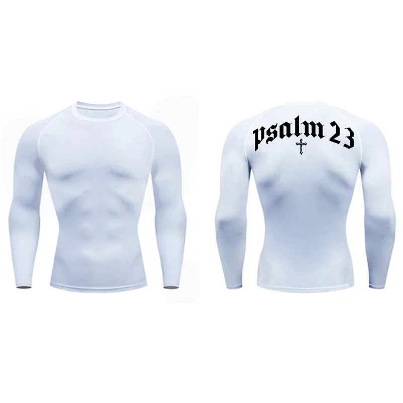 2024 Psalm 23 Cross Print Men\'s Sports Quick-Drying T-Shirt Tops Gym Workout Fitness Compression Shirt Short Sleeve S-3XL