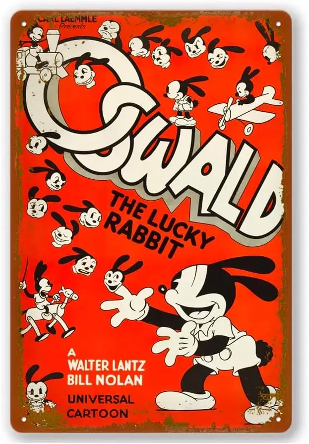 Oswald The Lucky Rabbit Metal Tin Sign Vintage Aluminum Sign Rustic Wall Decor For Home And Holiday Celebrations 8X12 Inch  sign