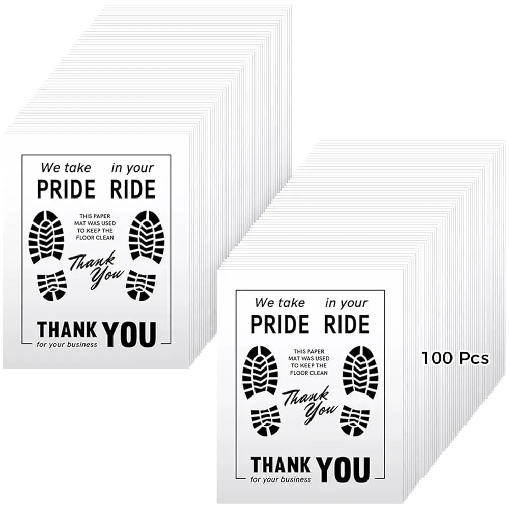 

100 Pcs Paper Floor Mats for Cars - 20×16\ Disposable Floor Mats for Cars, Auto Vehicles Floor Covers with Footprint Words, W