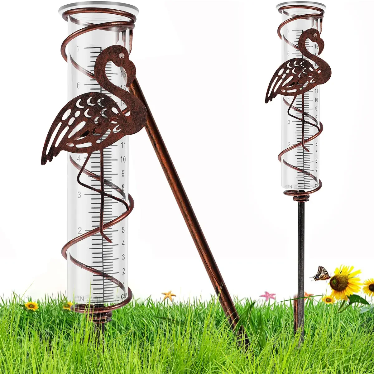 7Inch Capacity Rain Gauge Metal Spiral Rain Gauge with Bird Ornament Outdoor Water Gauge Durable Rain Falling Measuring