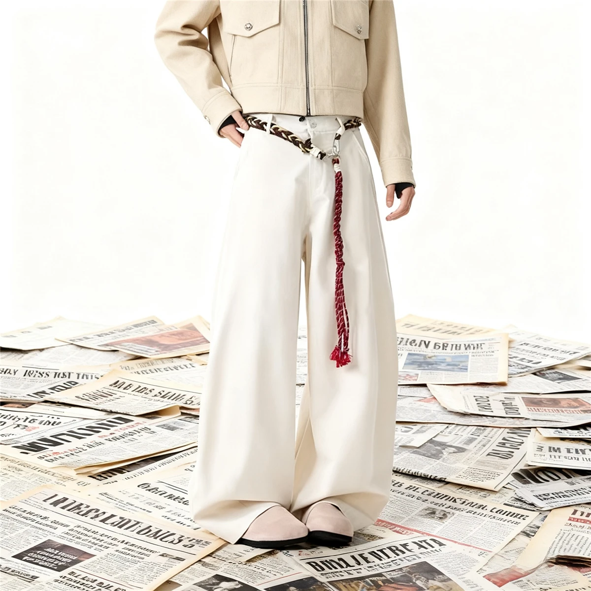 アメリカンスタイルのワイドレッグパンツ韓国版レトロルーズメンズカジュアルジーンズ若者トレンディなフロアレングスパンツ男性服