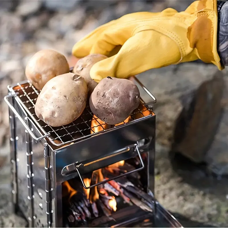 ​ ​ موقد حطب صغير محمول من الفولاذ المقاوم للصدأ - موقد للتخييم والشواء المدمج ​ ​