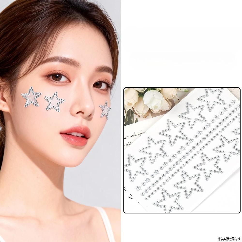 New Hollow Five Point Star Face Rhinestones Glitter Gems for Cheek Eye Makeup Stickers