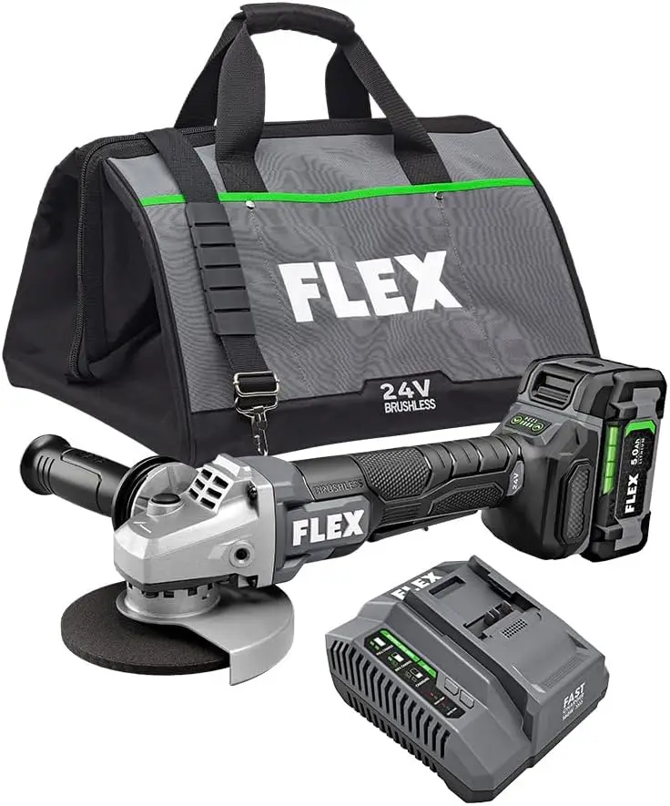 Flex 24V Brushless Cordless 5-Inch 10,000 Rpm Variable Speed Paddle Switch Angle Grinder Kit With 5.0Ah Lithium Battery And