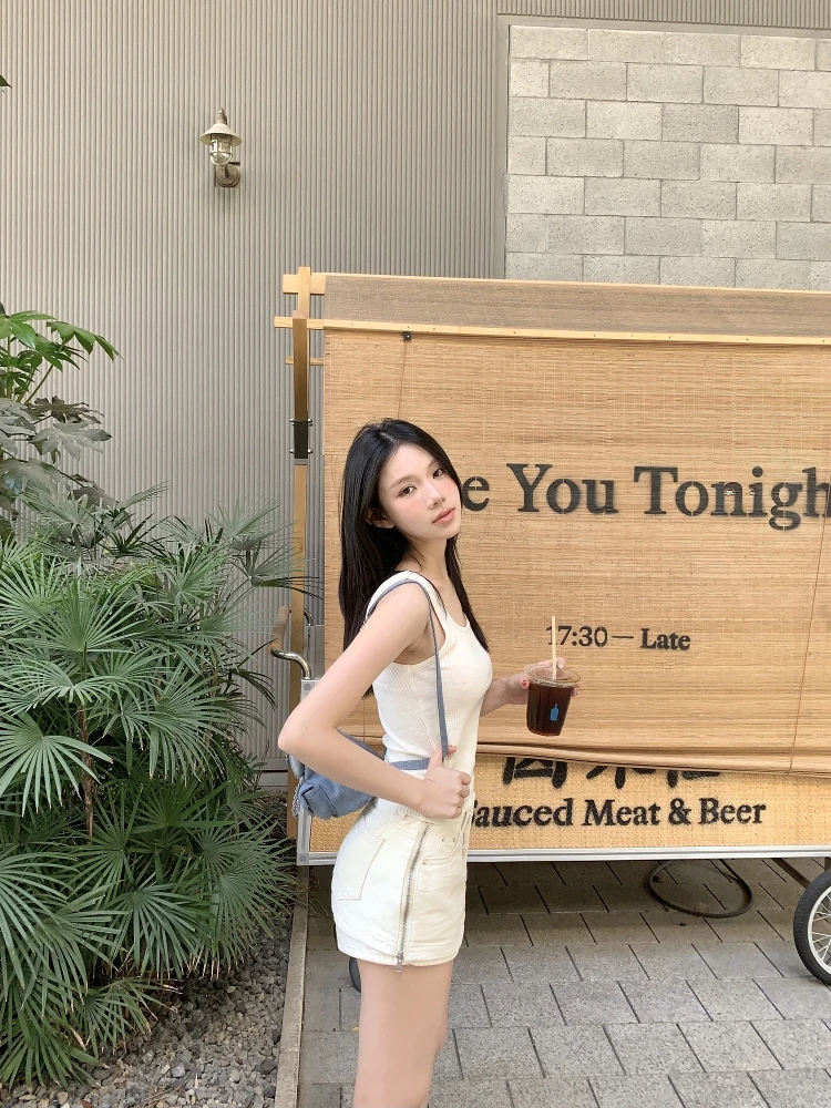 

Джинсовая юбка Panda Jingjing Spicy Girl Summer Essential с двойным цветным узором и боковой молнией, женская модная коллекция 2025 года