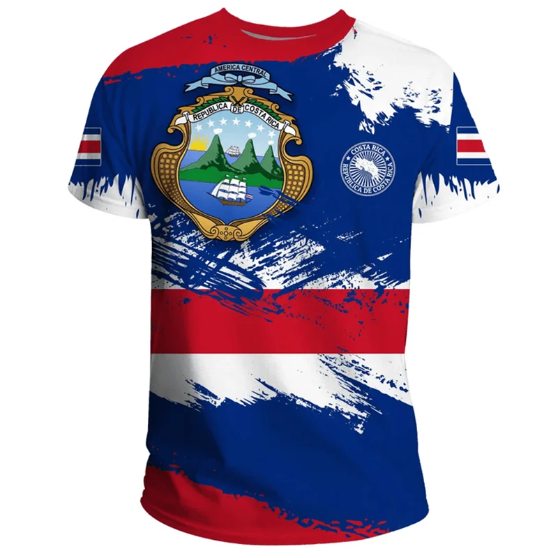 تي شيرت رجالي كاجوال مطبوع ثلاثي الأبعاد ، قمم الموضة ، رسومات شعار كوستا ريكو ، تي شيرت برقبة دائرية كبير الحجم ، ملابس رجالية