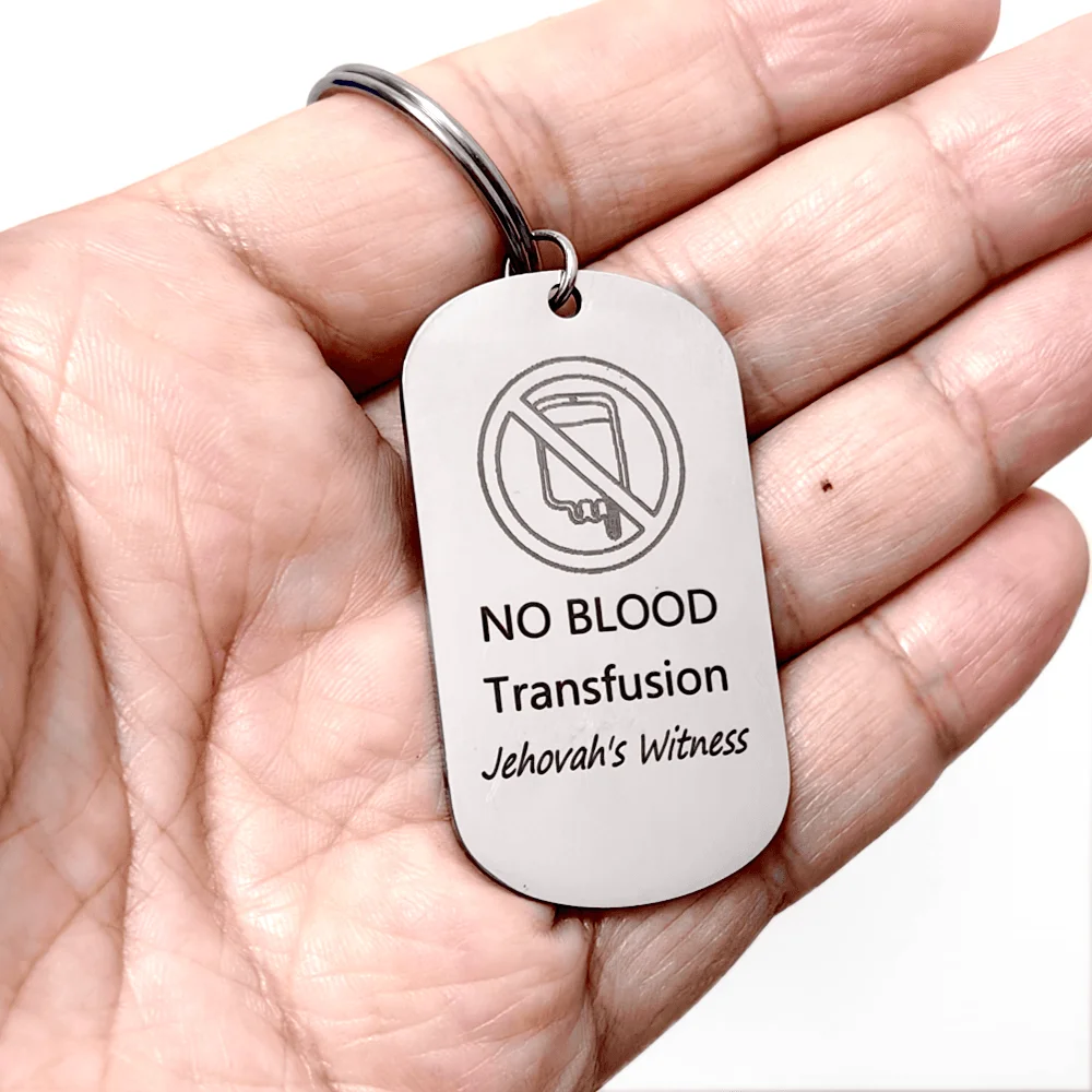 1pc Medical Alert ID NO Blood Transfusion Keychain Stainless Steel Jehovah's Witness Keychains Jewelry For Men Friendship Gifts