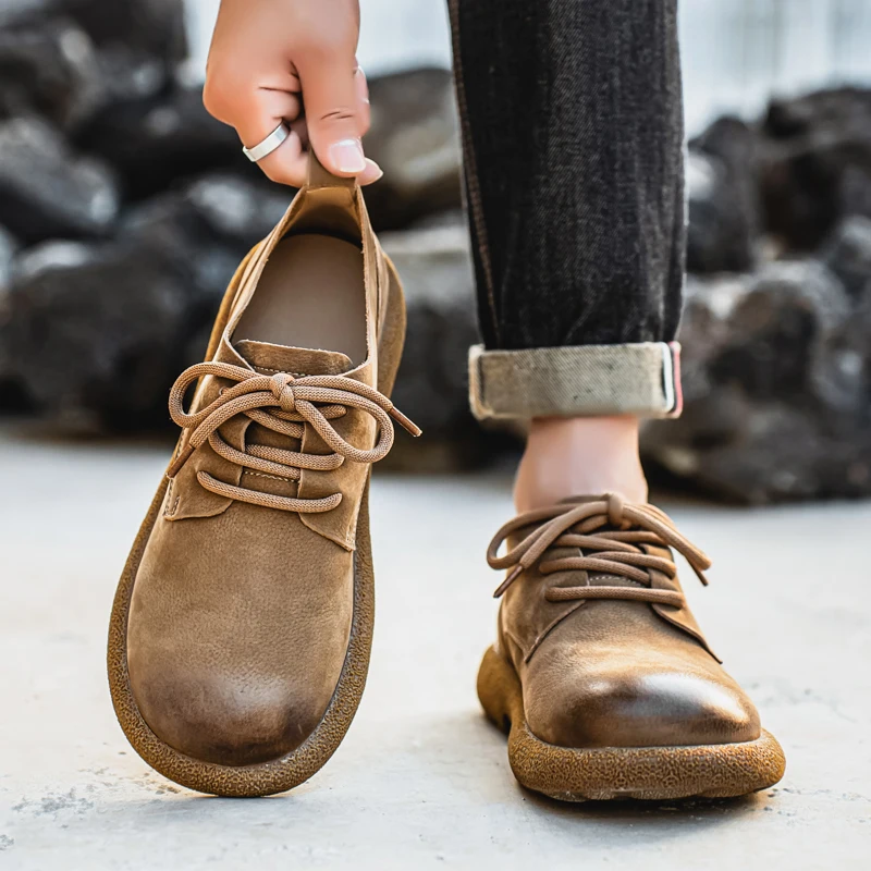 Genuine Top Layer Cowhide Men's Shoes 2026 New Style Casual Leather Shoes Vintage Fashion Low Cut Sport Soft Bottom Big Head