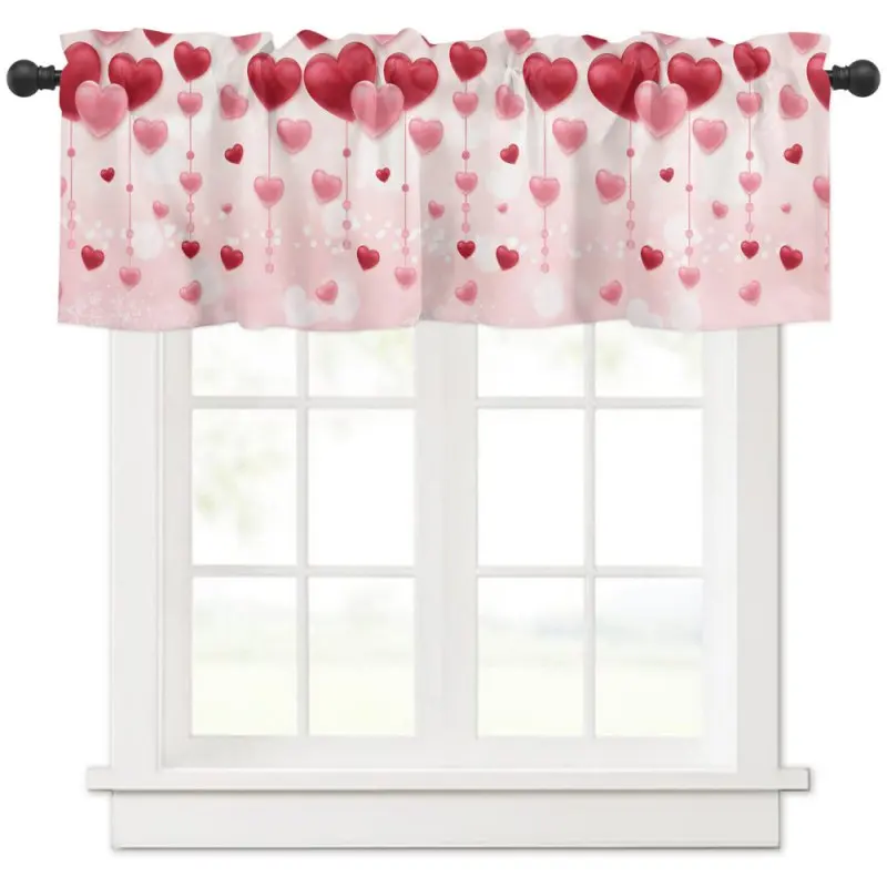 Window Valance Rod Pocket Short Curtain Romantic Heart Red Rose Truck Window Treatments Drapes for Living Room Bedroom Decor