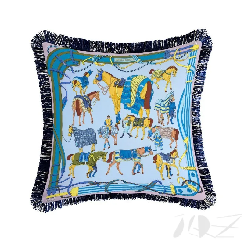 Luxury Horse Printed Cushion Cover Pillow Case  Tassel Pillowcase Chucky for Sofa Chair Living Room Body Bedroom Plaid