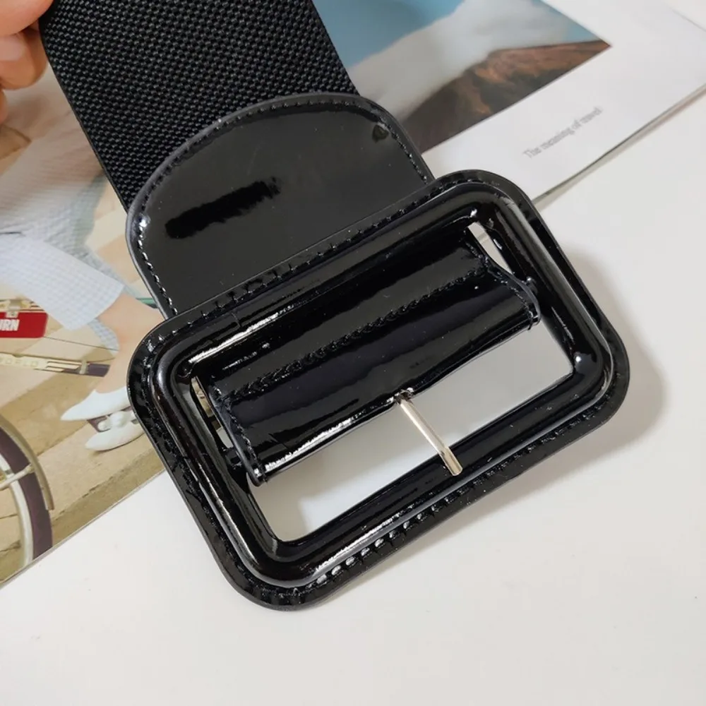 Fashion Plus Size Stretch Cummerbunds Elastic Leather Corset Belt Square Buckle High Quality Dress Waistband For Women