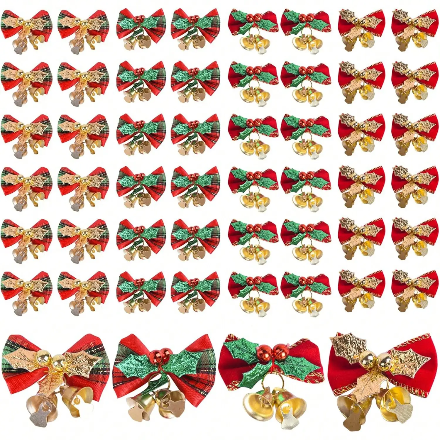 Weihnachtsschleifen mit Glocken zum Basteln, Weihnachtsschmuck, Mini-Schleifen in großen Mengen für Weihnachtsbaumschmuck/Geschenkverpackungen/Kränze – Detail 1