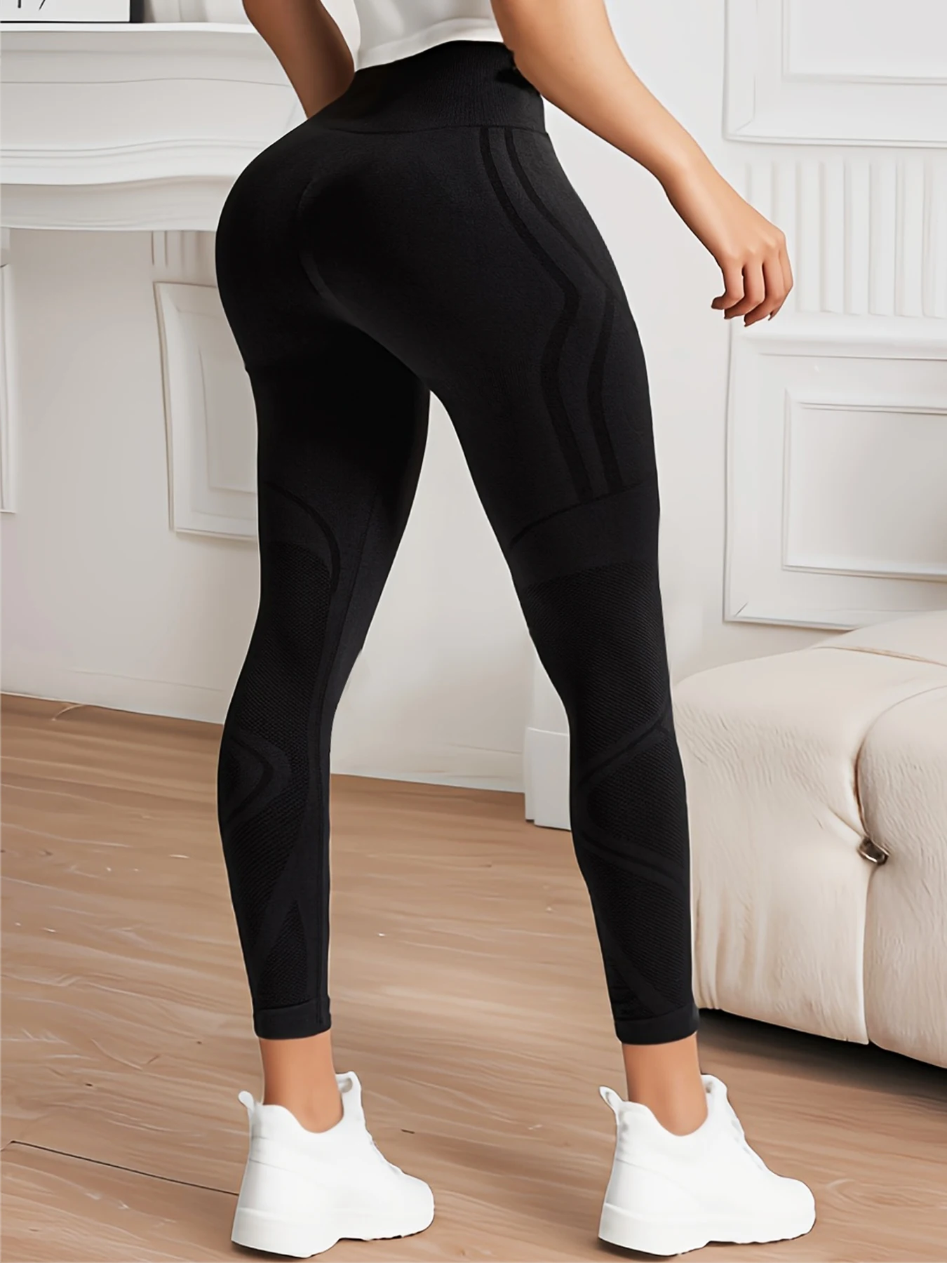 Women Seamless High Waist Yoga Leggings Butt Lift Hip Scrunch Ribbed Stretch Fitness Gym Running Workout Sports Tights