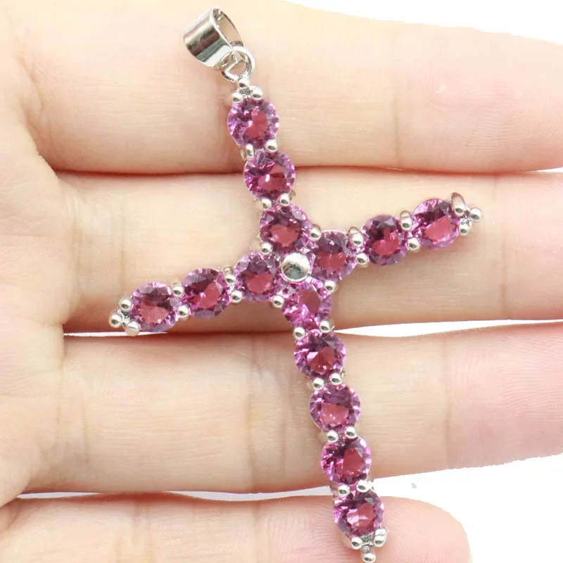 

925 Solid Sterling Silver Pendant 8.5g Customized Long Cross Swiss Blue Topaz Tanzanite Aquamarine Violet Tanzanite Tourmaline