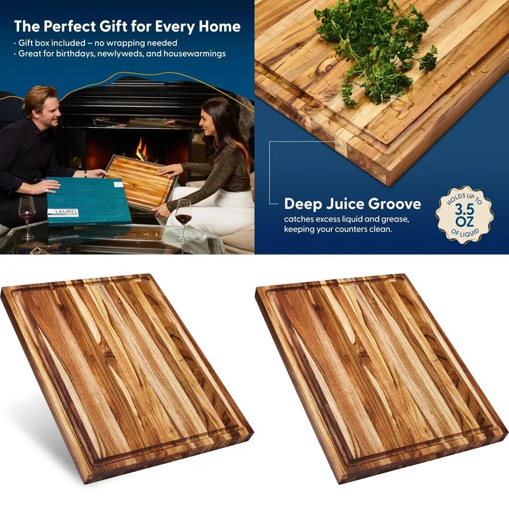 

Reversible Teak Charcuterie Board with Juice Groove, 18x14x1.25 inches, Gift Boxed