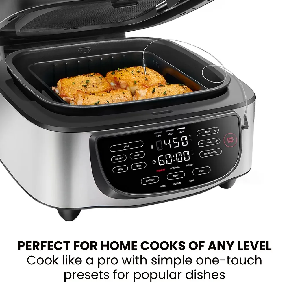 2023 New Chefman 5-in-1 Air Fryer + Indoor Grill with Cooking Thermometer, 7.4qt Capacity